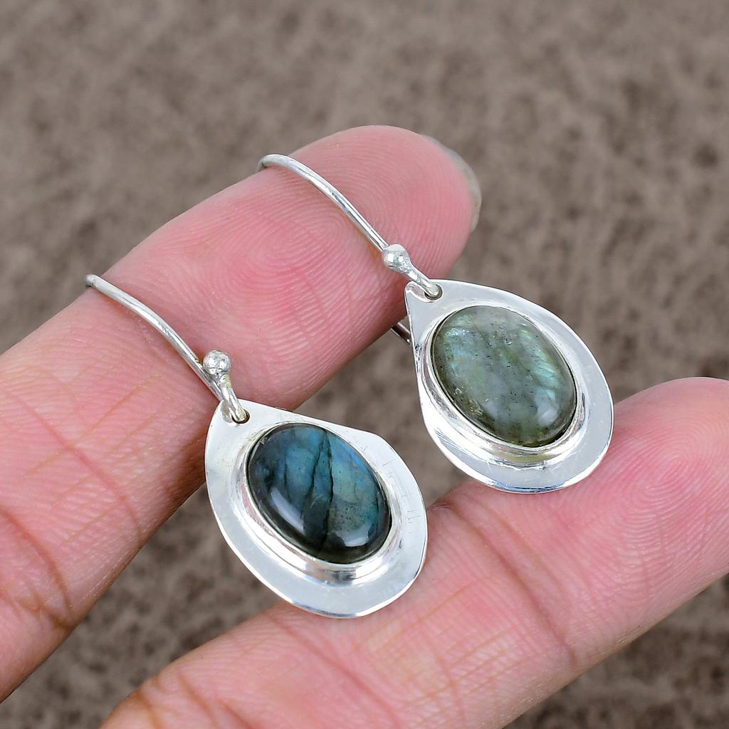 Labradorite Gemstone Handmade 925 Sterling Silver Jewelry Earring 1.58" KKG-646