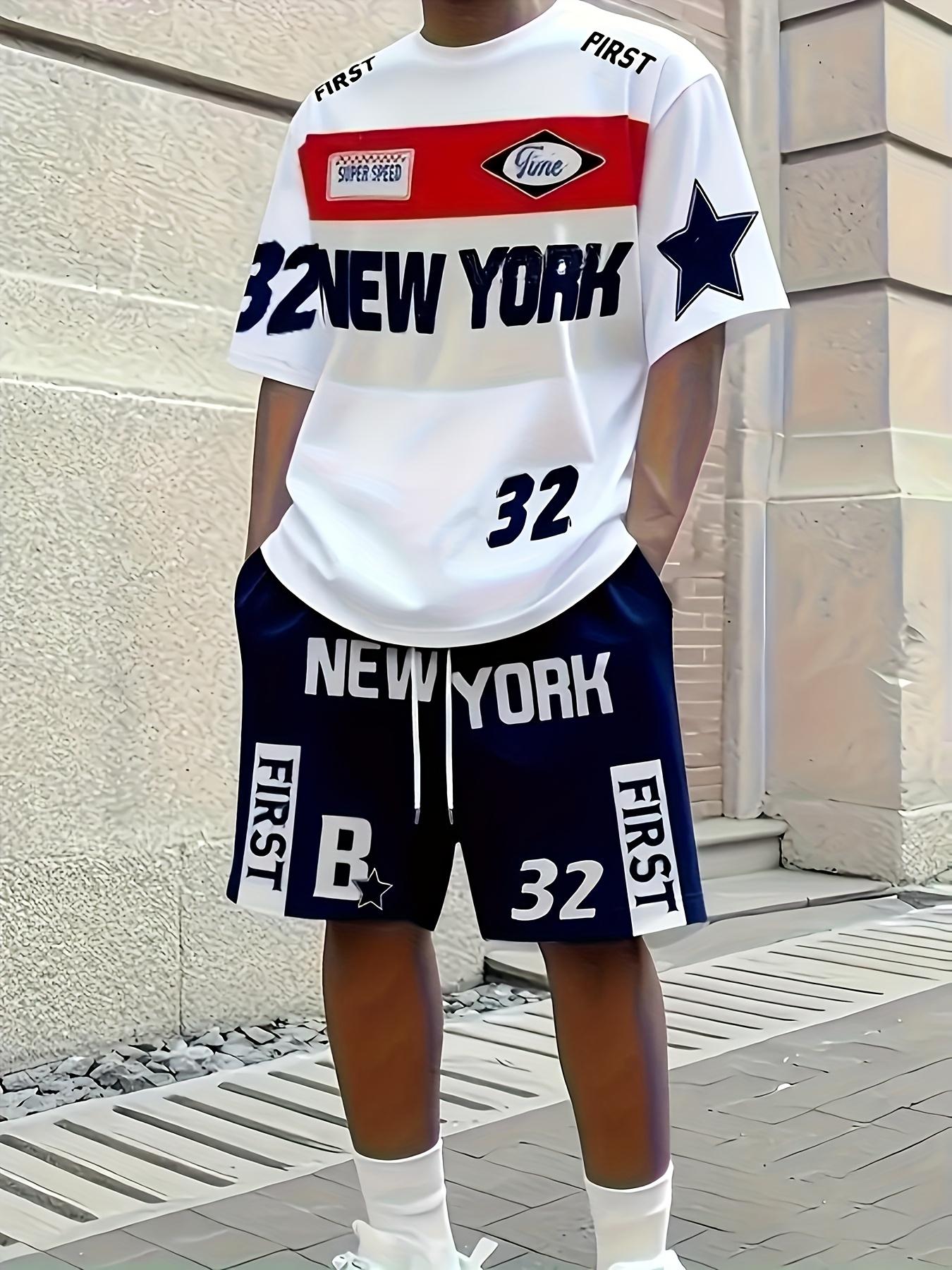 Men s New York Print Summer 2-Piece Casual Set S