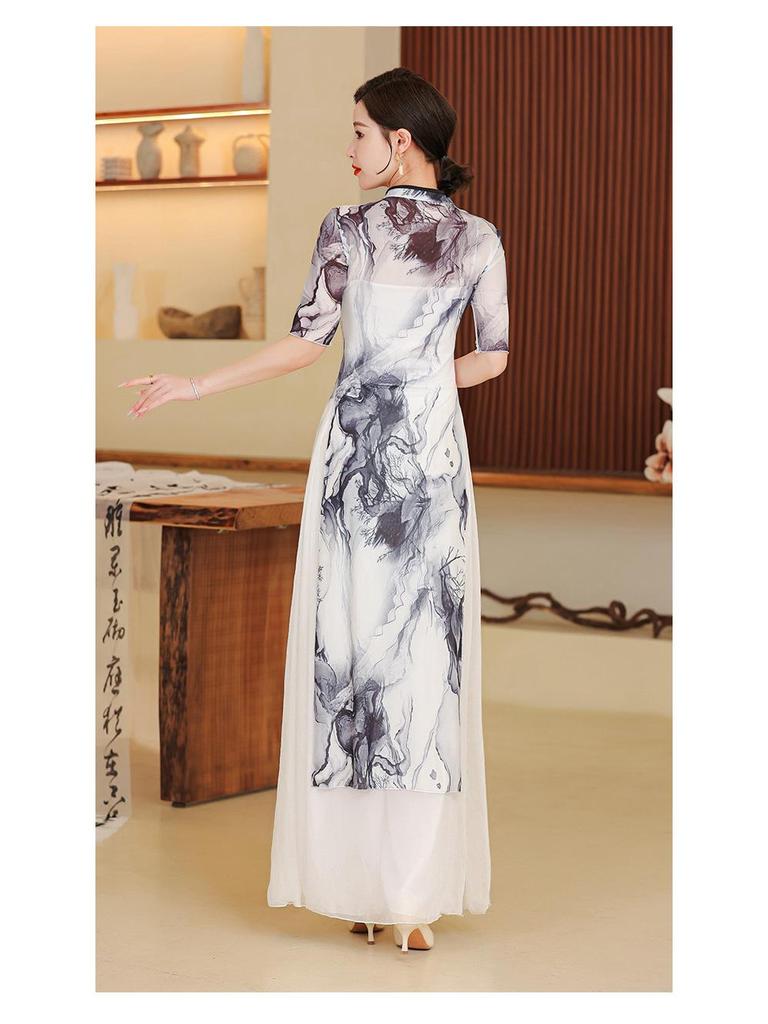 Enhanced Chinese Cheongsam Dress: Slim Fit Classical Dance Costume for Stage Performance