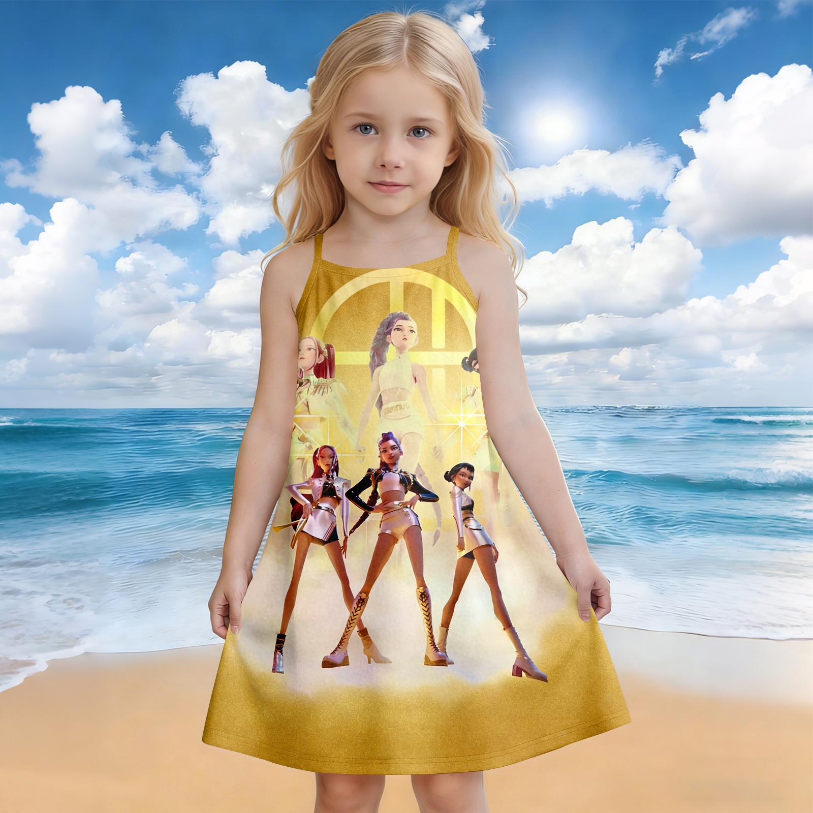 

Children s Summer Round Neck Cartoon Print Dress 160 синій