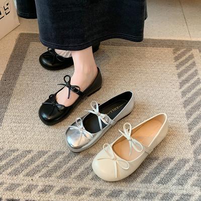 Shallow Bow Flat Shoes Spring New Versatile Single Shoes Wide Feet Fat Feet Large Size Women's Shoes