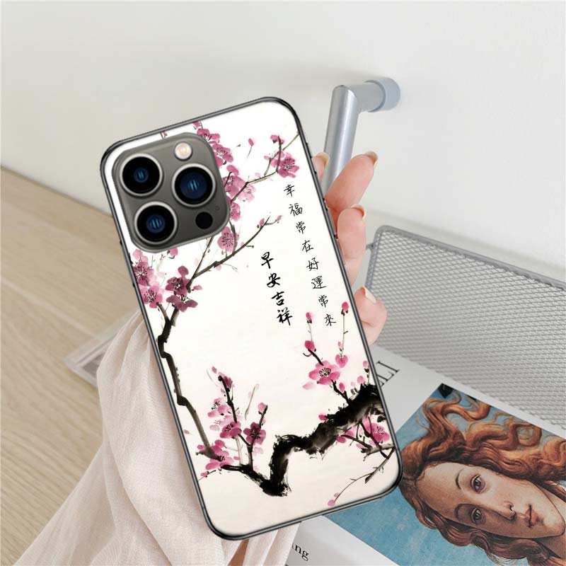 Cherry Blossom Tree Phone Case For Iphone 17 Air 16 15 Pro Max 14 Plus 16E Coque 13 Pro 12 Mini 11 Clear Cover Silicone Cute She