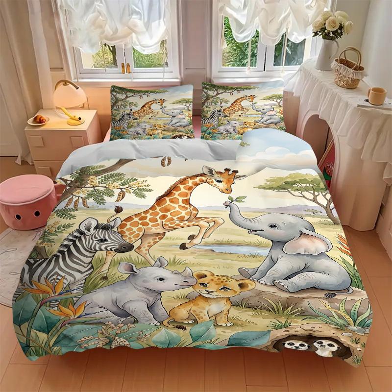 Safari Friends Wild Print 3Pcs Bedding Setduvet Cover With 2 Bedropillowcase Home Birthday Gift
