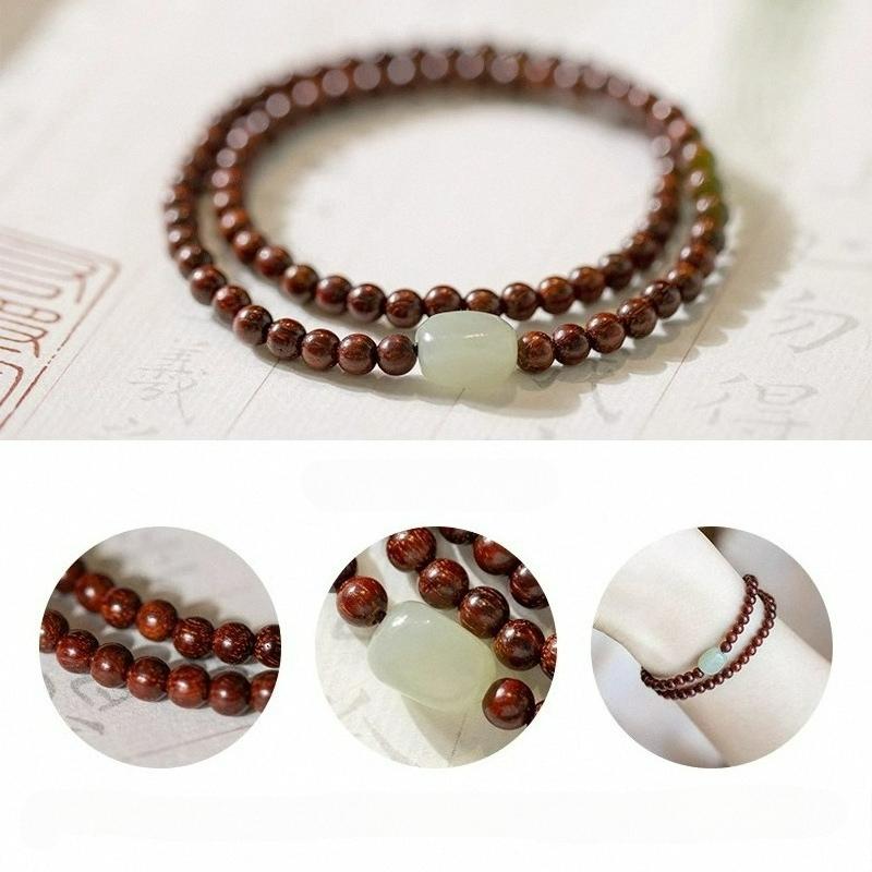 Handmade Double Loop Red Sandalwood Bracelet, Retro New Chinese National Style Unisex Jewelry, Travel Souvenir