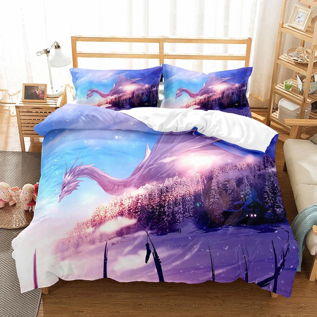 White Dragon Noble Monster and Beauty Duvet Cover Mytholog Faith Animals Theme for Women Men Children Teens Bedroom Decorations