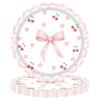 Cute Cherry Pattern Party Supplies Food Grade Napkin Tableware Set Scalloped Paper DIY Party Decoration Serves 20