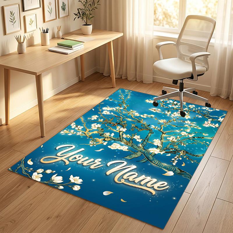 Floral Garden Theme Crystal Velvet Rug Personalized Custom Name Text Soft Floor Mat Home Decor