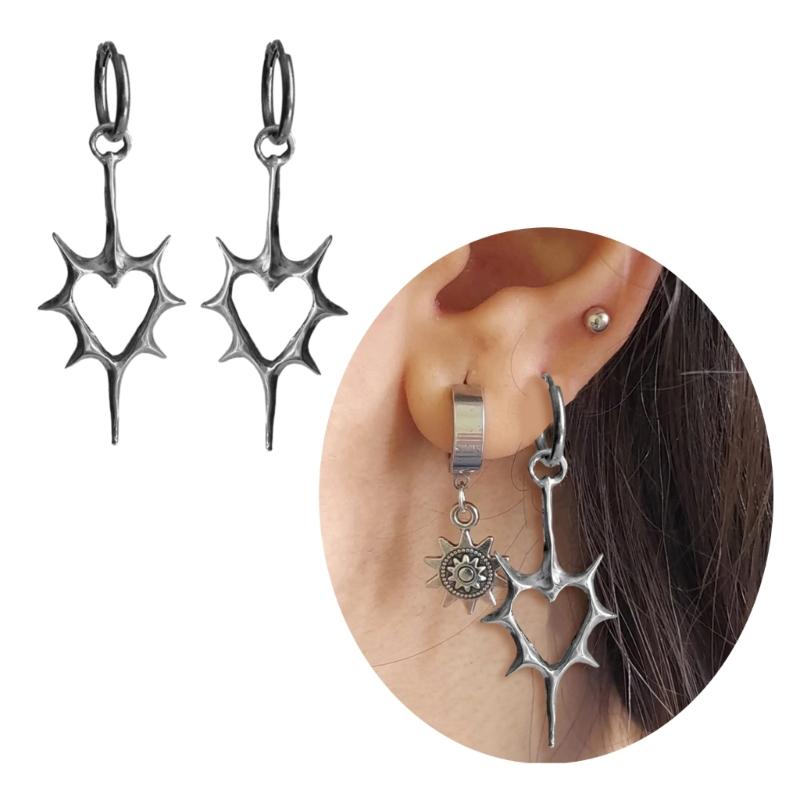 Unique Pendant Earring Punk Thorn Heart Dangle Earrings Hip Hop Hoop Earrings