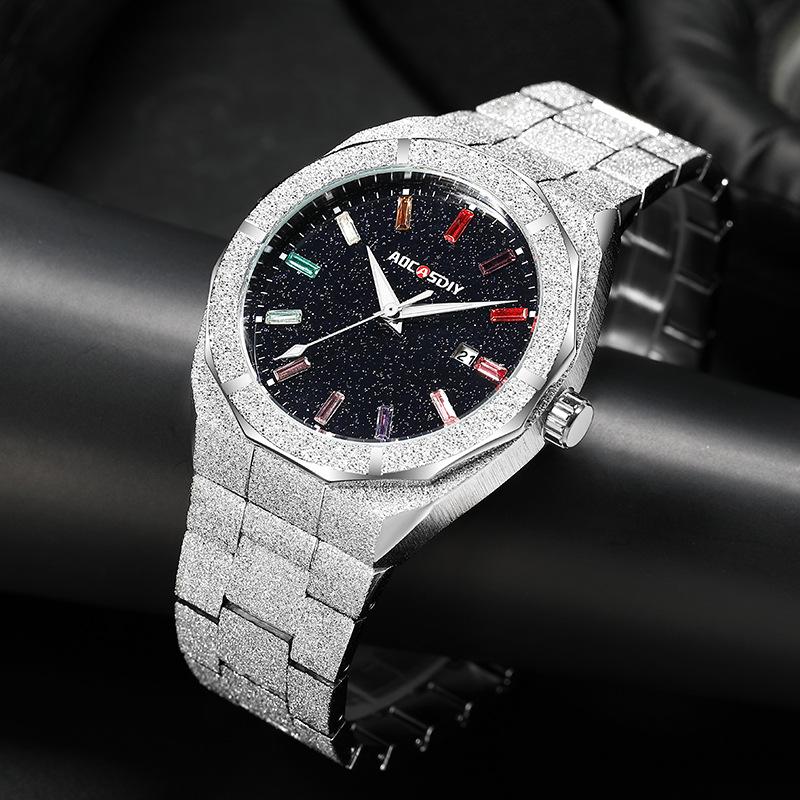 Waterproof Quartz Wristwatches Luxury All Stainless Steel Paul Rich Style Hip Hop Luminous Star Dust Frosted Watch