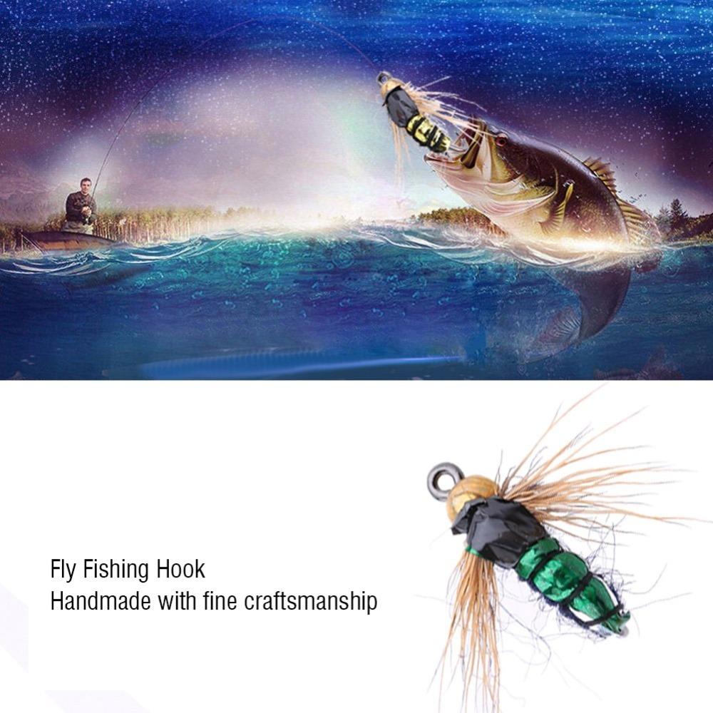 40PCS Durable High Carbon Steel Fly Fishing Flies Lifelike Multicolor Fishing Lures Mini Fishing Trout Flies Freshwater Fishing зелёный