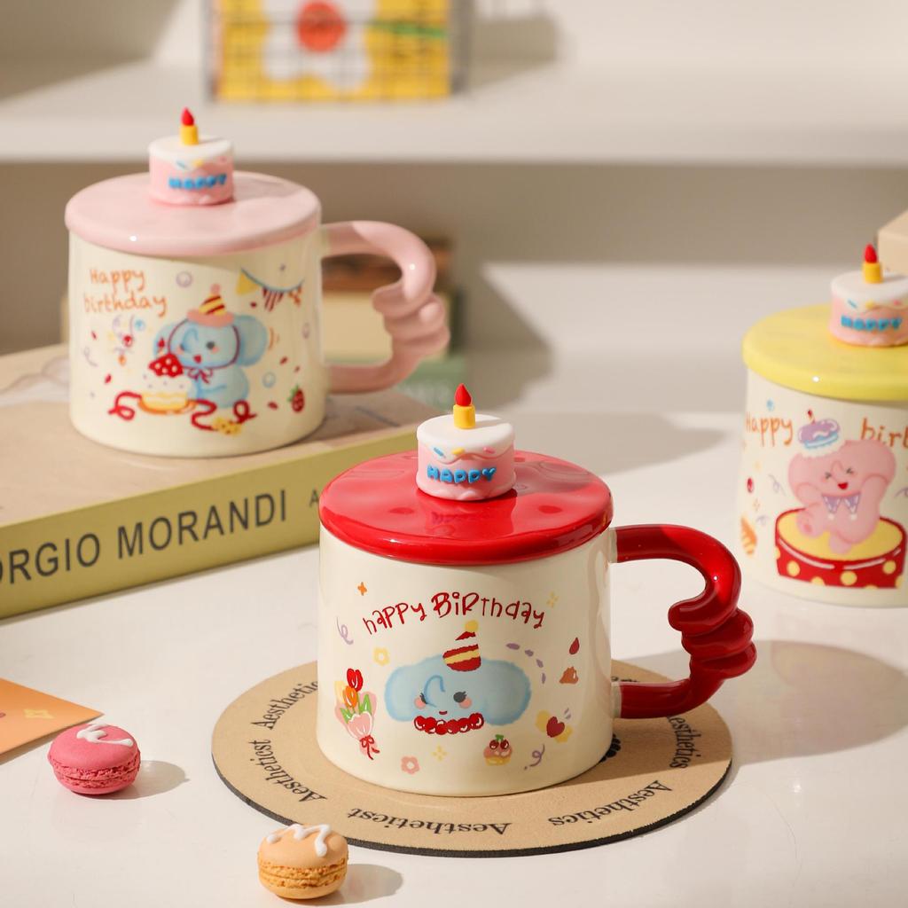 Cartoon Ceramic Cup with Lid High Value Mug Cute Girl Heart Water Cup Souvenir Gift Cup Student Drinking Water Cup
