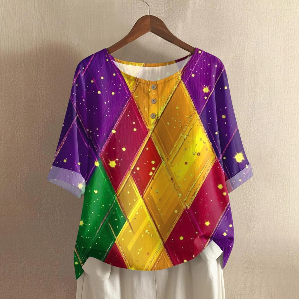 Women's Fashionable And Casual Shirt Half-sleeve Round Neck Cotton And Linen Blouse Top