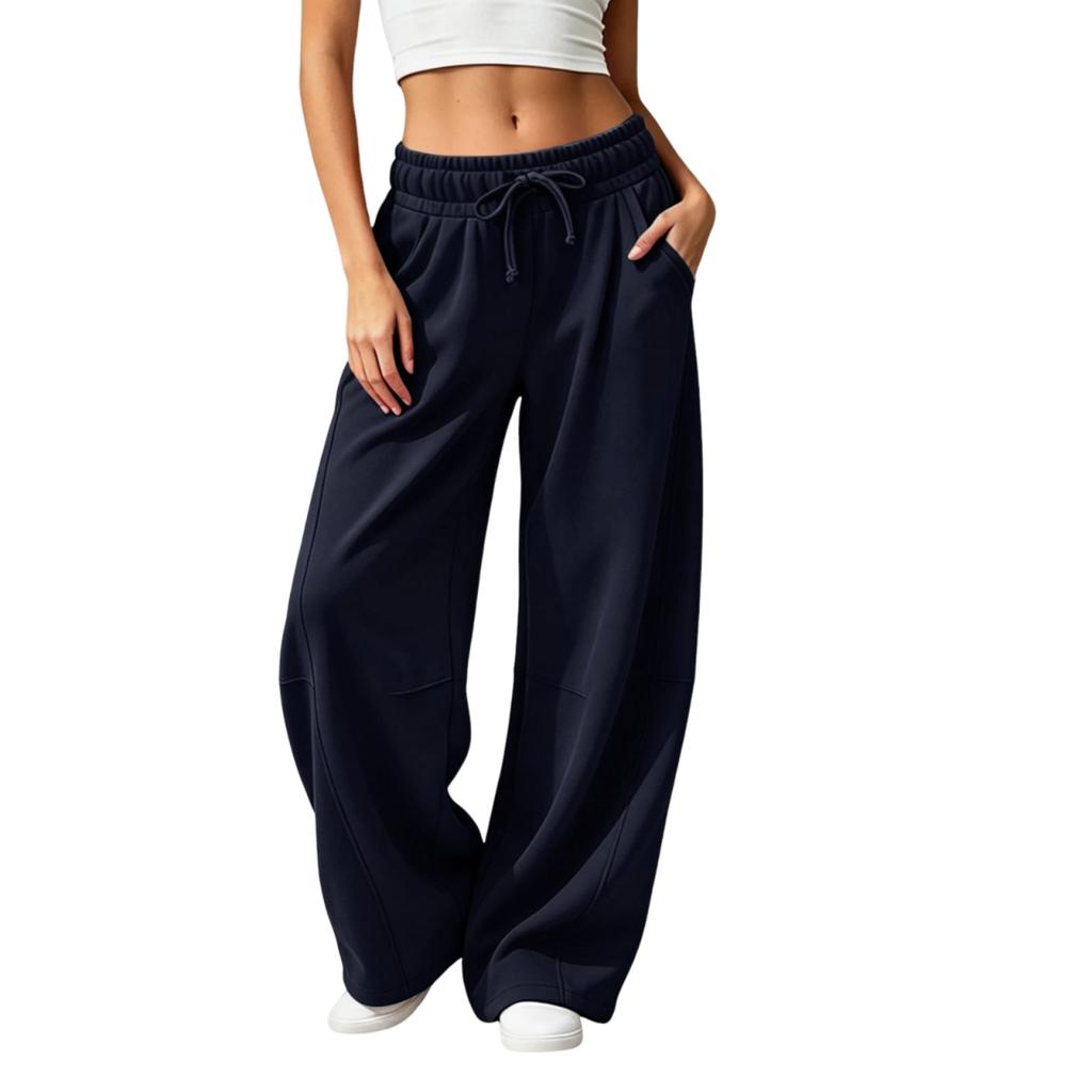 Women's Color Casual Lined Wide Leg Sweatpants with Pockets and