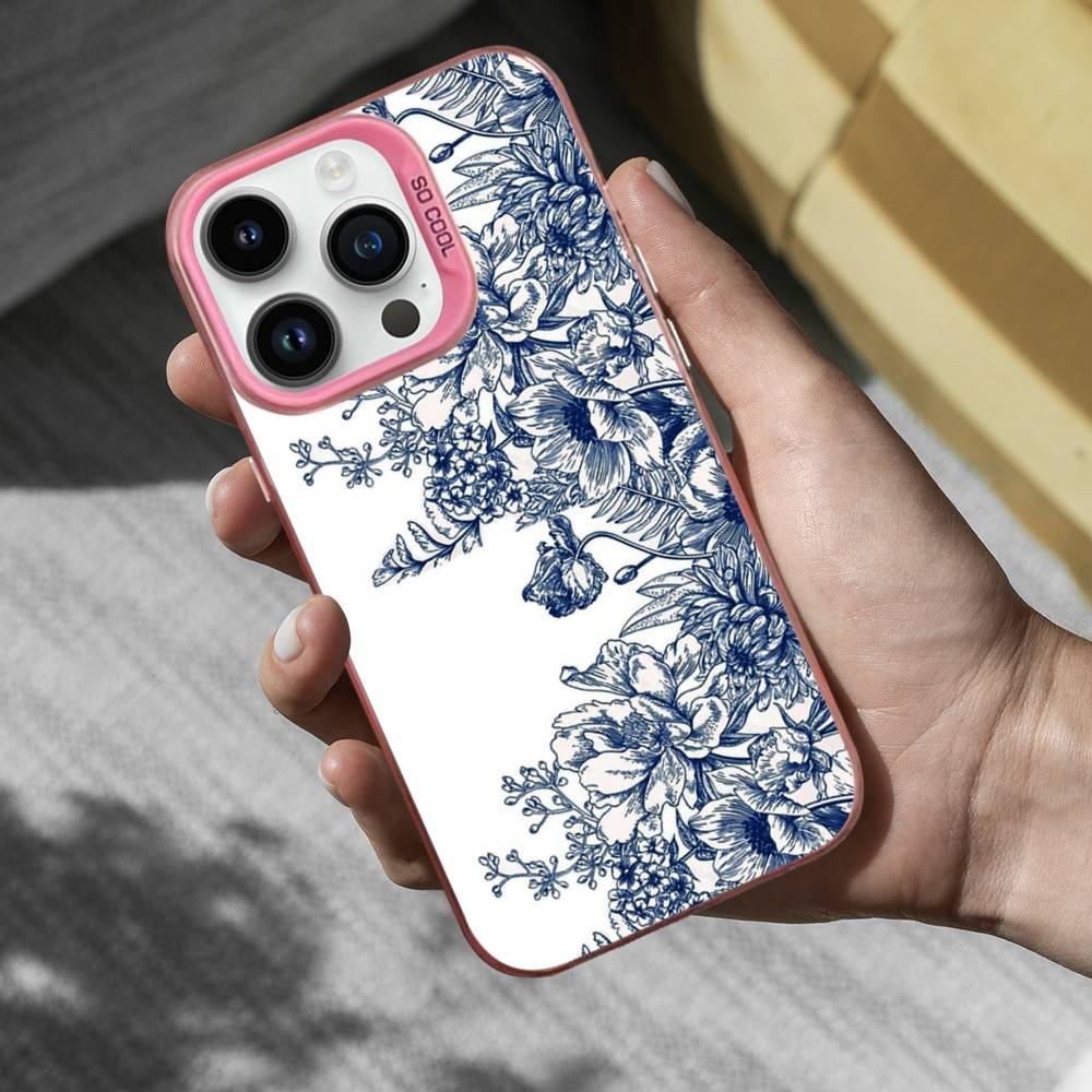 Blue White Porcelain Pattern Phone Case For iPhone 16,15,14,17,13,12,11,Mini,Pro,SE,XS,MAX Pink Matte Silicone Cover