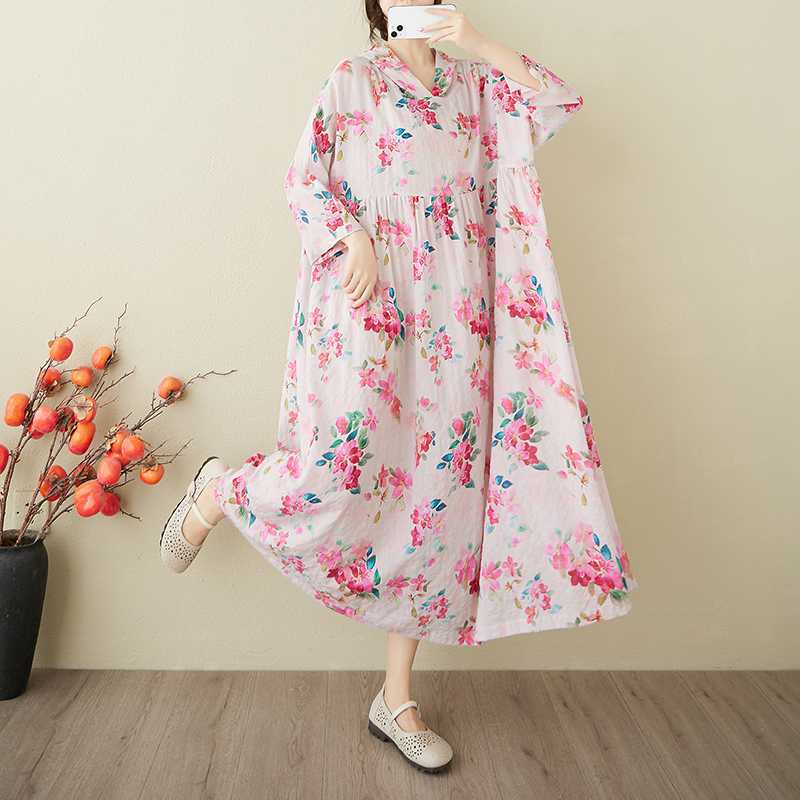 A Niche Yunjin Yarn Cotton Linen Printed Dress