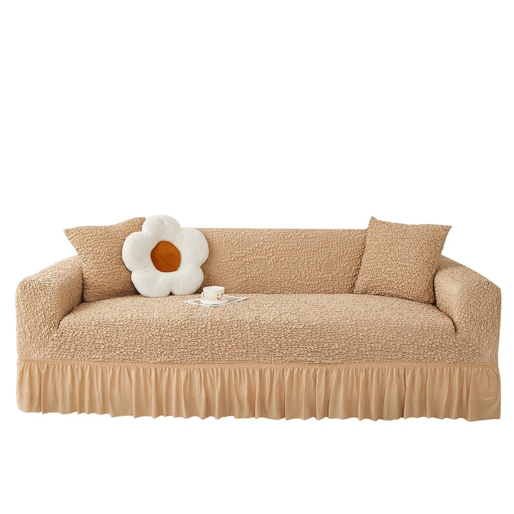 High End Cream Cloud Skirt Sofa Cover Elastic All Inclusive Four Season Solid Color Simple Sofa Cover
