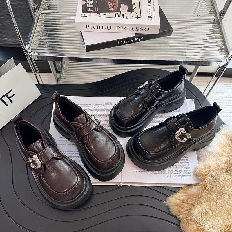 Retro British Style Small Leather Shoes Women's Thick Heel High Heel Single Shoes 2025 New One-pedal Platform Mary Jane Loafers