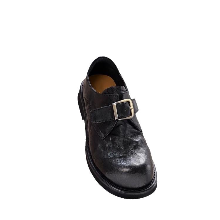American Girl Retro Leather British Style Platform Small Leather Shoes Women's Belt Buckle One Pedal Women's Single Shoes Loafers Women's