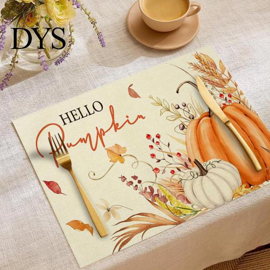 Thanksgiving Dining Table Decor Autumn Placemats, Pumpkin Gnome Skeleton Turkey Printed Mats, Heat Resistant Home Gifts Washable Place Harvest