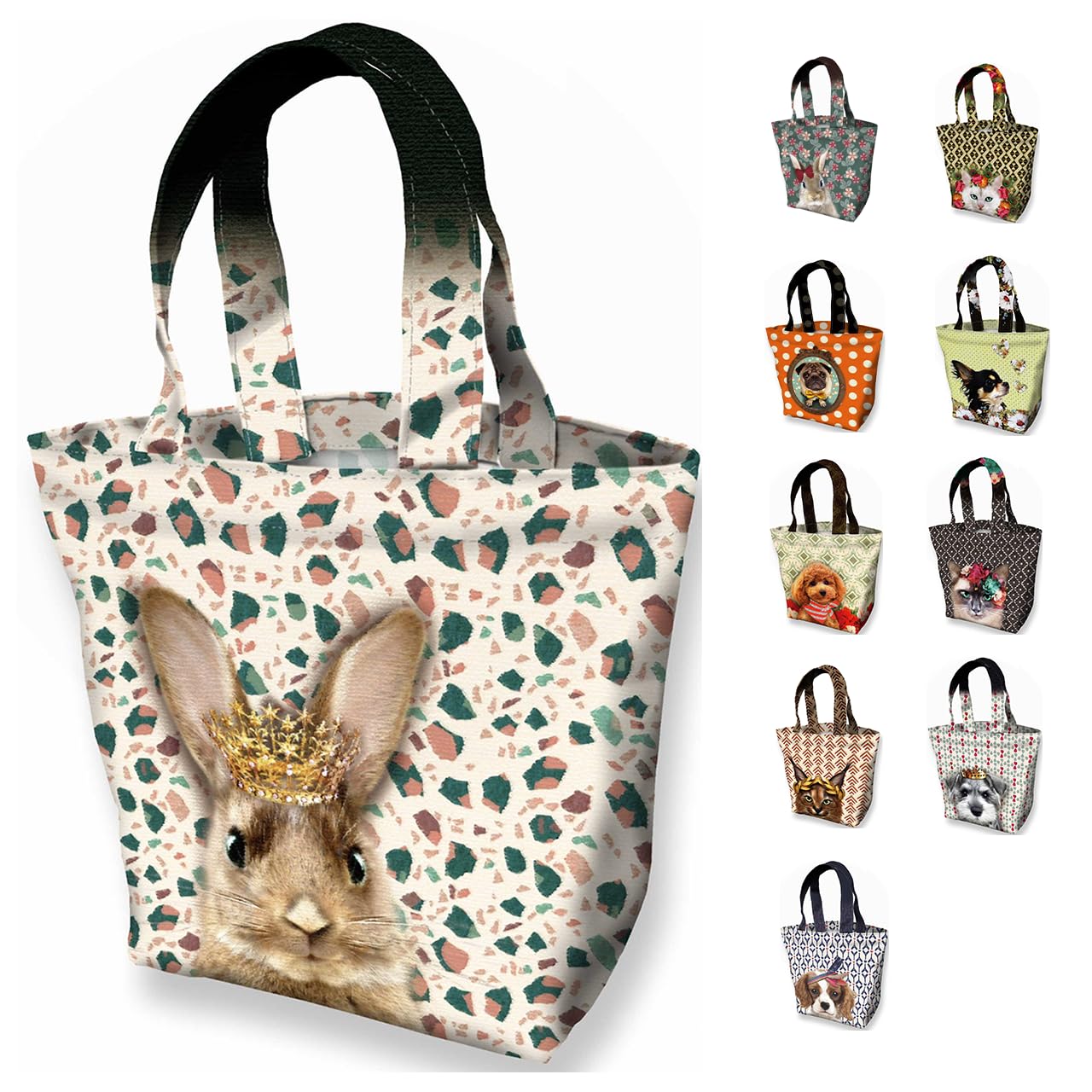 

MTJ Mini Tote Bag Mini Tote Bag Made in Japan French Designer Cute Animal Pet Dog Cat Tote Bag Present [Lucie dancette] (Kate (Rabbit Crown)) білий