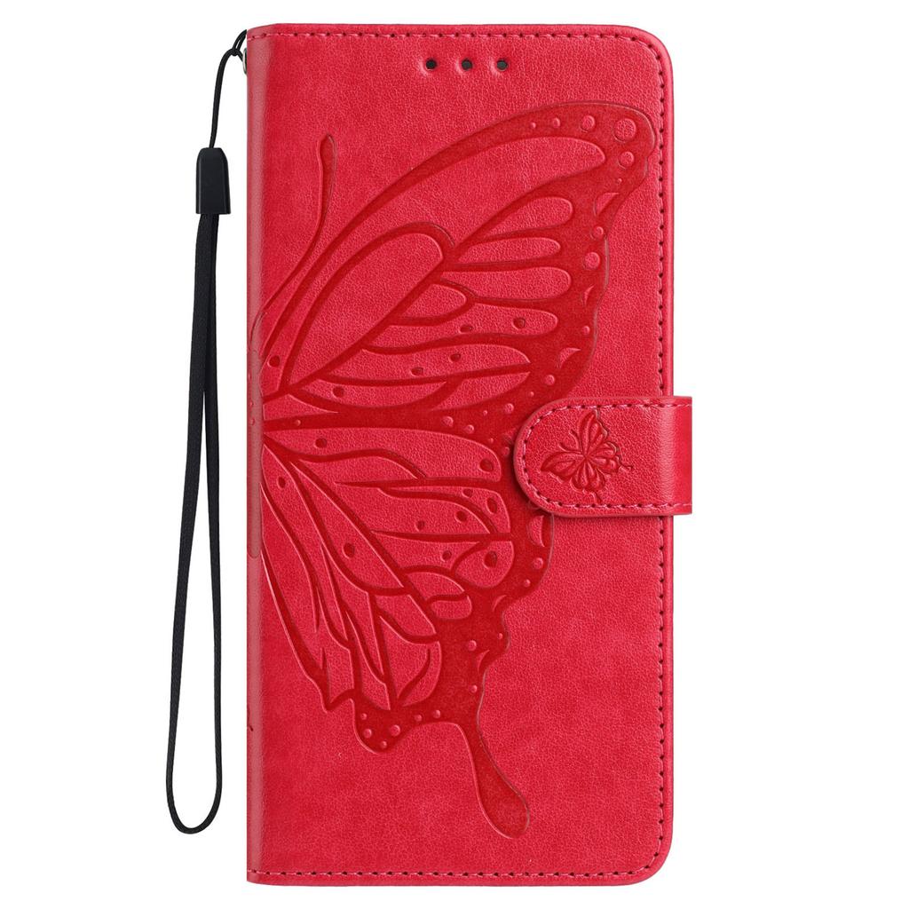 Für Samsung Galaxy A56 5G Hülle Schmetterling geprägt Brieftasche Ständer PU Leder Klapphülle mit Riemen