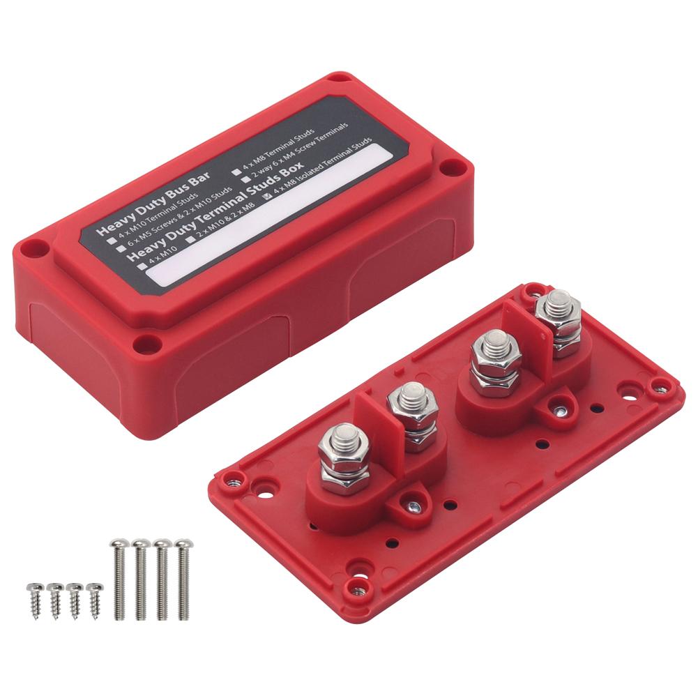 200A 48V Bus Bar Bus Bar Junction Block with 4X M8/M10 Terminal Studs Busbar Power Case Heavy Duty for Automotive Car Boat