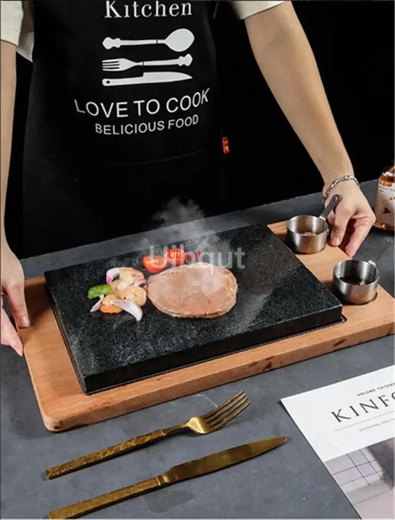 High temperature resistant volcanic rock natural stone steak tray grill plate granite slab board frying plate rock stone slab