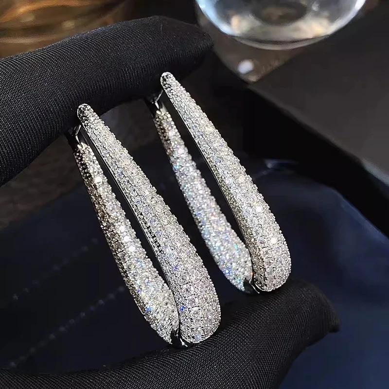 CAOSHI Gorgeous Sparkling Full Zirconia Hoop Earrings Lady Anniversary Party Accessories Luxury Jewelry for Wedding Ceremony
