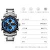 TUOTISI Men's Casual Watch Japan Movement Alarm Calendar Day Stopwatch Luminous Light SS Band 30M Water-Resistant Round Face Blue Silver