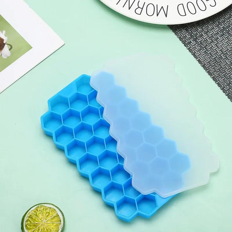 Reusable Silicone Ice Cube Tray with Removable Lids, BPA Free, Creative Honeycomb Cube Maker