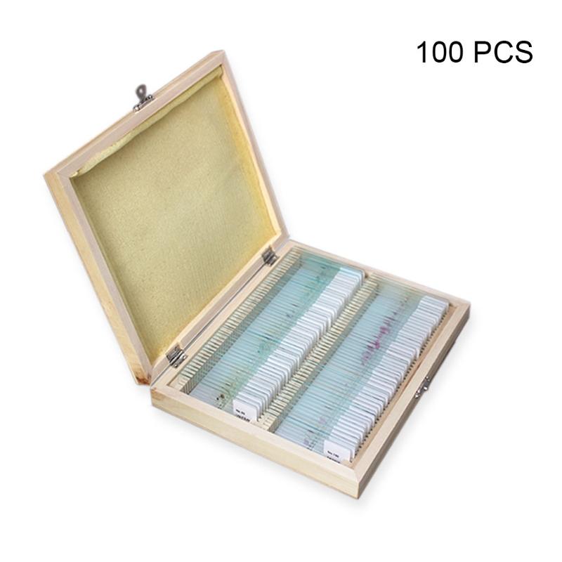 25/50/100 Pcs Prepared Premade Microscope Slides Set Basic Biological Science Education with Wooden for Case