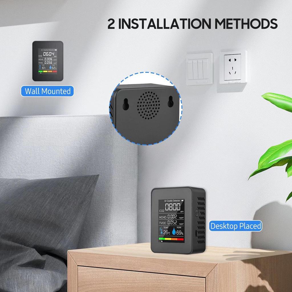 Portable Indoor Air Quality Detector: Infrared, Formaldehyde, TVOC, CO2, Thermometer & Hygrometer
