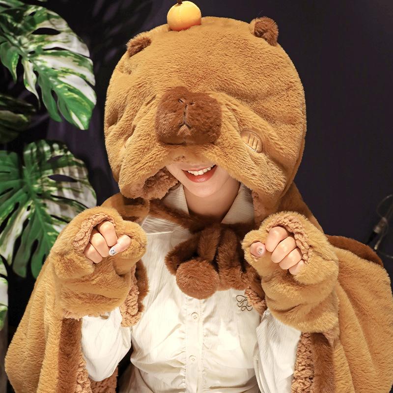 

All Seasons Bedroom Warm Blanket Cute Capybara Kapibara Winter Cape Cape Female Winter Velvet Thickened Lazy Nap Blanket 80x120cm
