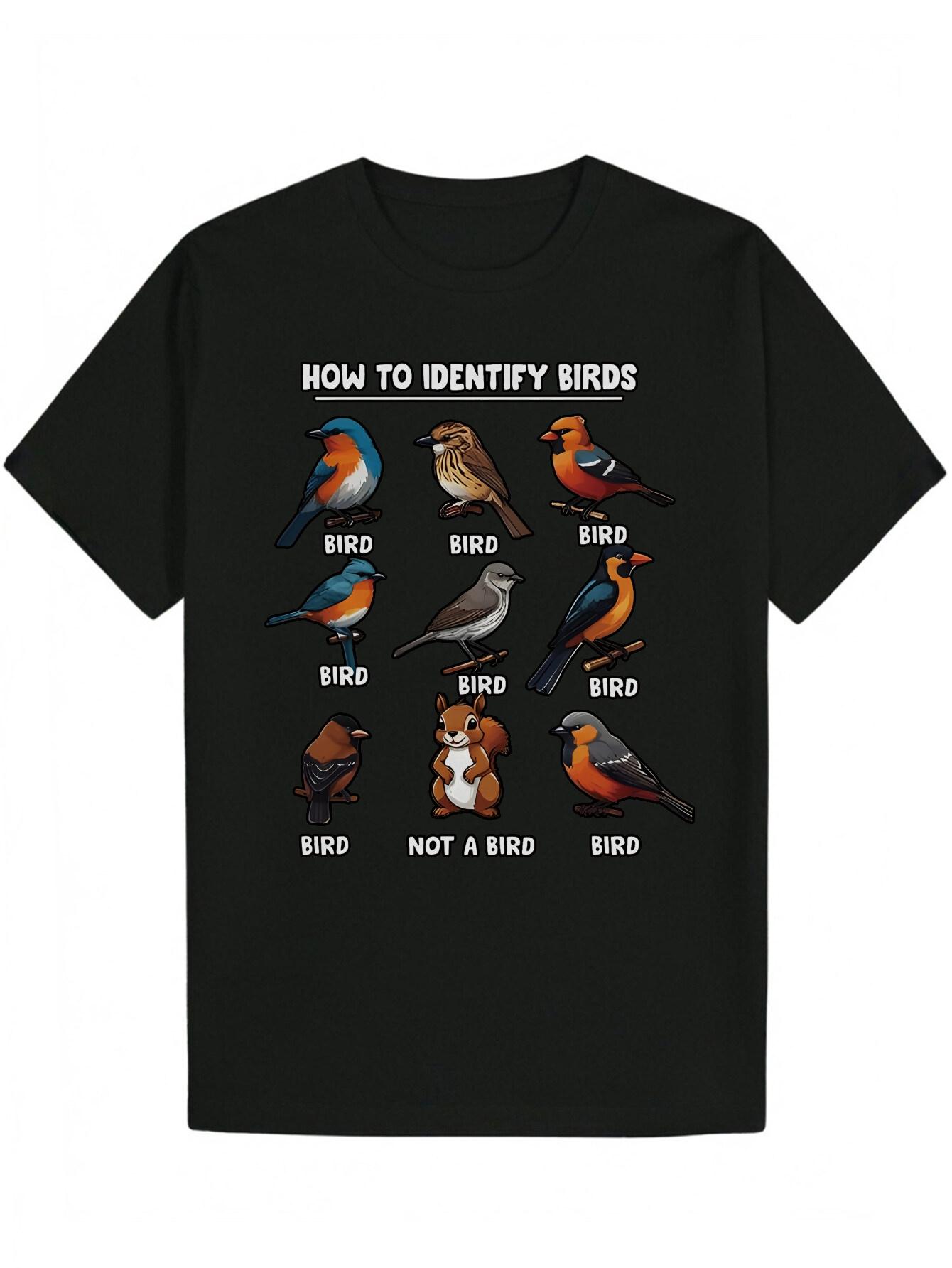 Short Sleeve T-shirt - Humorous Bird Identification Graphic Print L