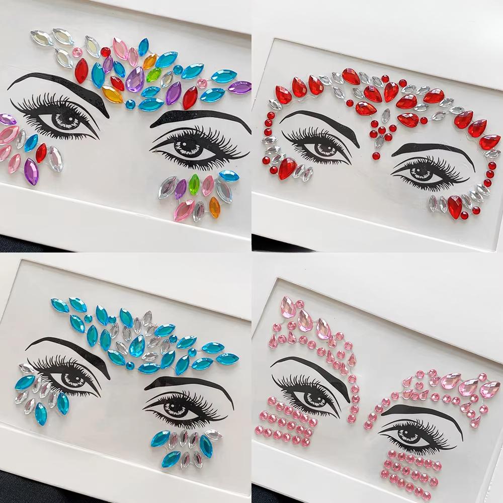 Eco-Friendly Fashion 3D Mermaid Face Gem Crystal Rhinestone Temporary Tattoo Stickers Shiny Glitter for Festival Prom Party