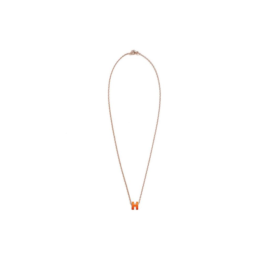 Hermes Mini Pop H Pendant Vibrant Orange Gold Plated Necklace Women Necklace Rose-Gold H147992FO02