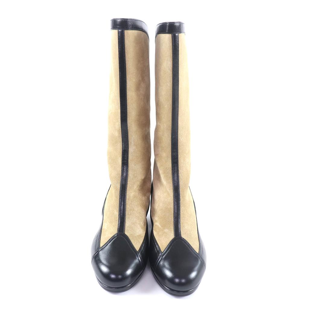 Pristine CHANEL Knee-high boots beige Suede leather Women 38 25A G46591 Used