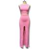 Export Cross-Border Hot Women's Summer New Arrival Pure Color Vest Skirt Outfit Silm Dress with Vents Two-Piece Suit
