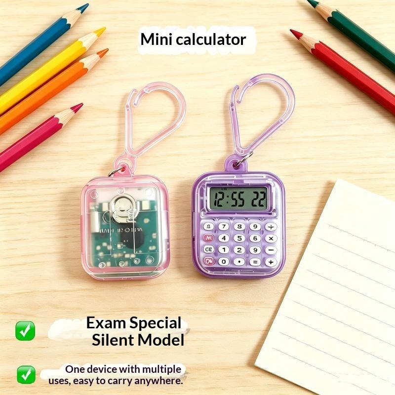Mini Pocket Calculator Detachable Keychain Time Display Durable Plastic Counter for Students School Daily Use