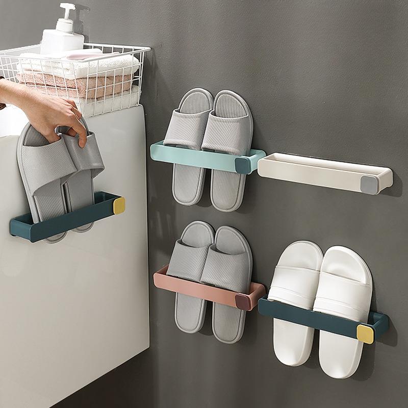 Bathroom Slippers Rack Wall Mounted Shoe Organizer Rack Shoes Storage Holder Towel Rack Bathroom Storage Organizer