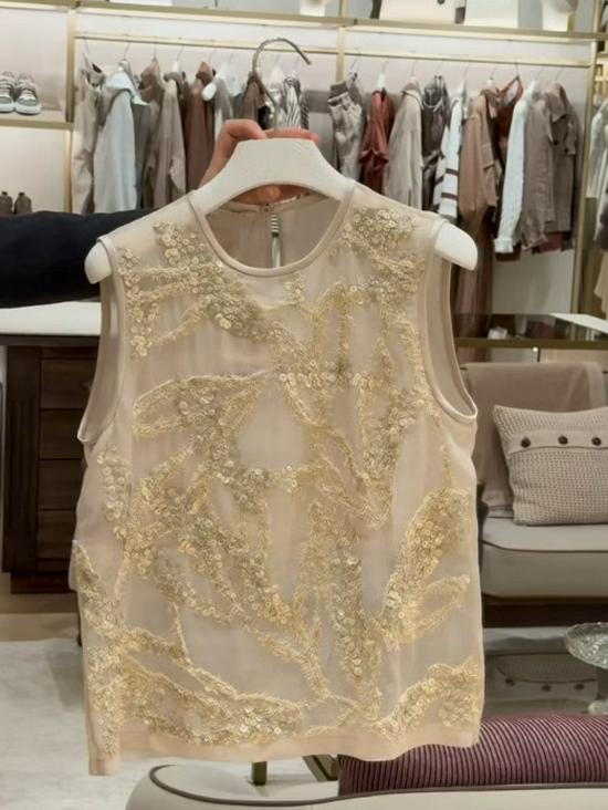 Женский безрукавный жилет с вышивкой бисером и пайетками, весна/лето 2026 L абрикосовый