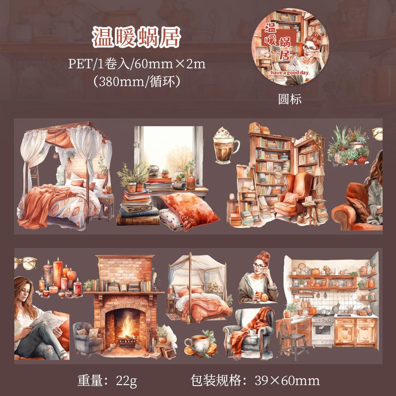 Piece Retro Daily Life Tape Sticker Roll, Nostalgic Motifs of Everyday Moments (Like Vintage Postcards, Tea Sets)