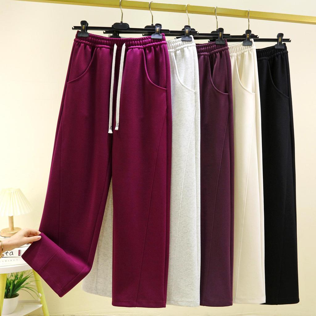 Spring Cotton Colorblock High Waist Casual Banana Pants - Plus Size, Slimming, Versatile Straight Leg with Pockets