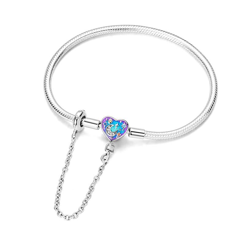 925 Silver Heart Bracelet 17-20CM Sparkling Golden DIY Charms Beads Fashion Jewelry for Women