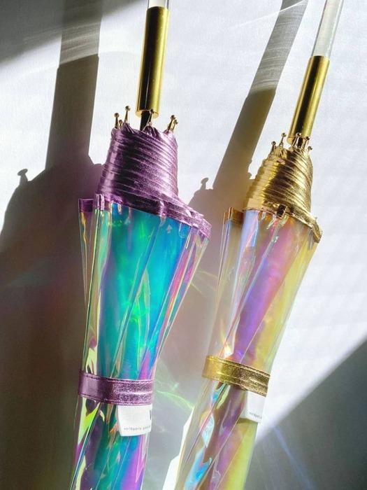 WPC. WPC Umbrella Aurora Hologram Vinyl Transparent Umbrella PT-028, 029-001 AURORA GOLD_028