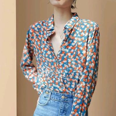 Spring Summer Women's Clothing Fashion Floral Print Lapel Long Sleeved Single Breasted Shirt Casual Women's Shirt