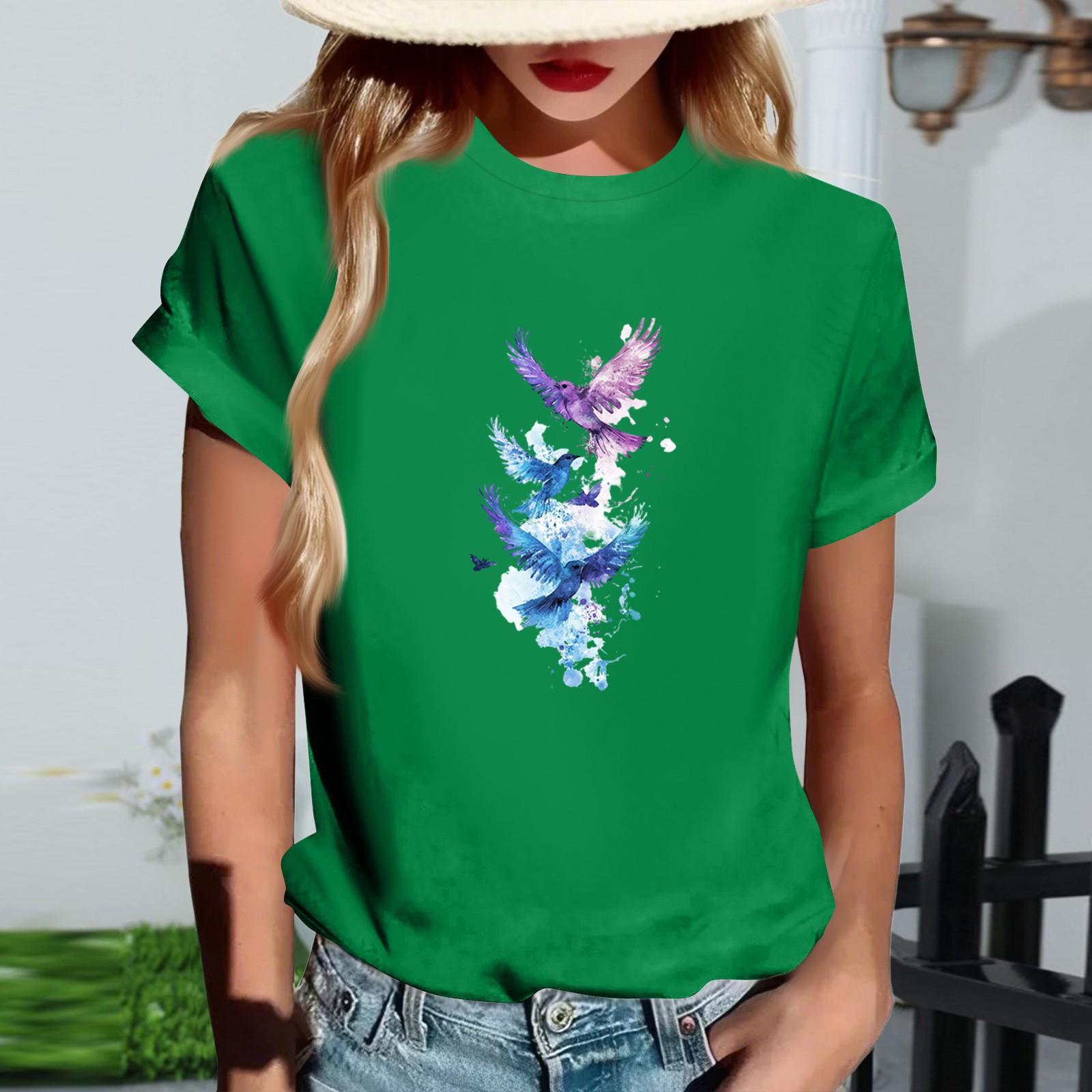 

Женская модная футболка с круглым вырезом, повседневная, с ретро-принтом, с короткими рукавами S зелёный