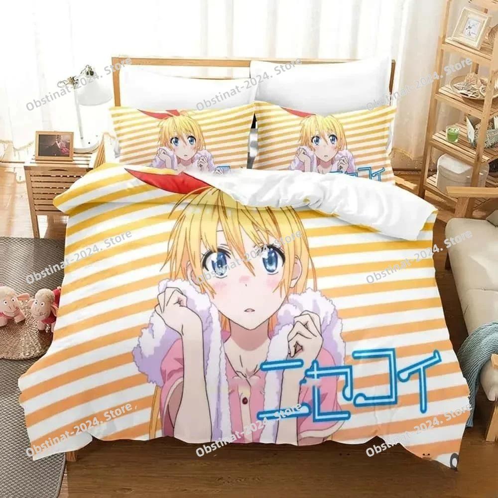 3D Anime Nisekoi False Love Bedding Set Printed Bed Set Duvet Cover Sheet Pillowcase Bed Soft Quilt Cover Full Queen King Size