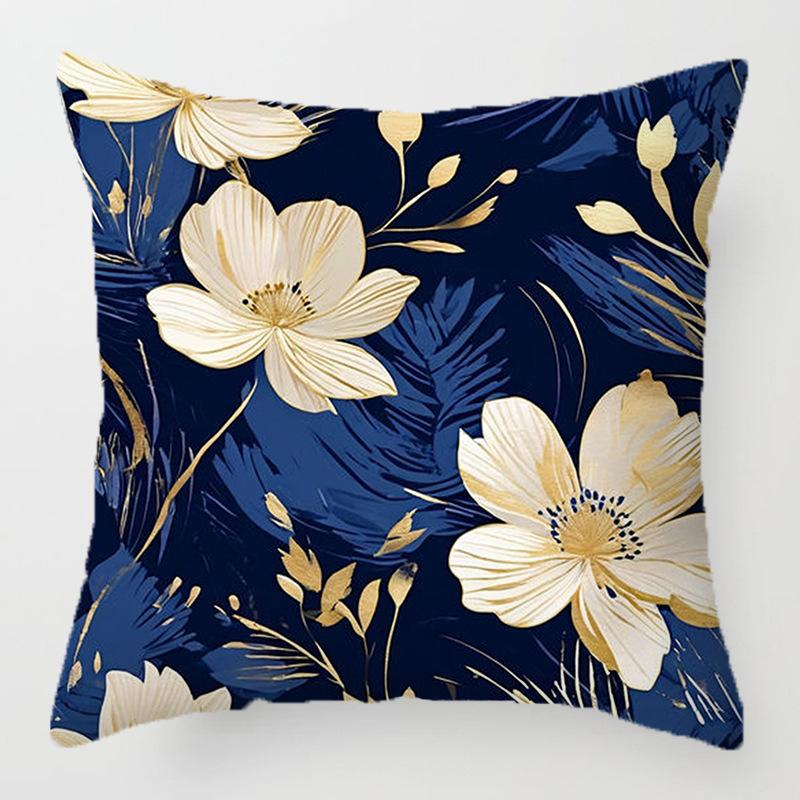 Blue Flower Pattern Throw Pillow Cover With Short Plush Print Living Room Sofa Decoration Cushion Cover Pillow Covers Decorative