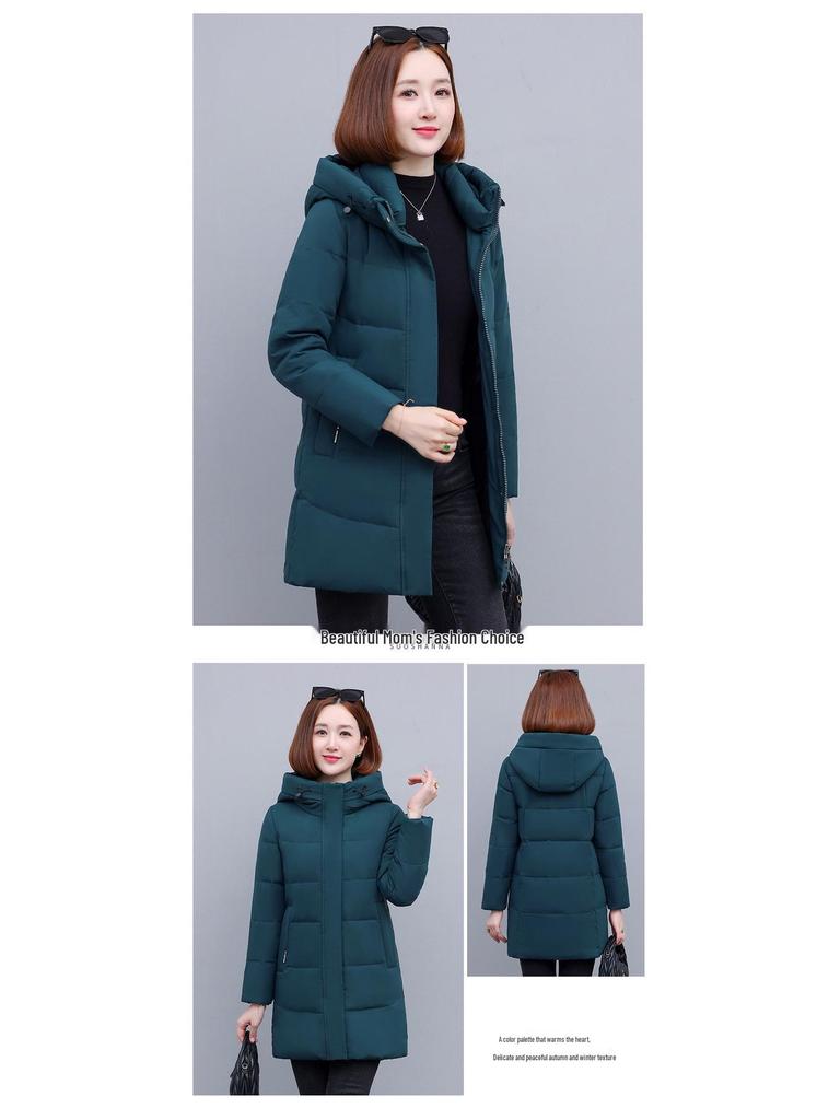 Women's Mid-Length 2025 Winter White Duck Down Jacket - High-end Korean Style, Slimming, Thickened Coat